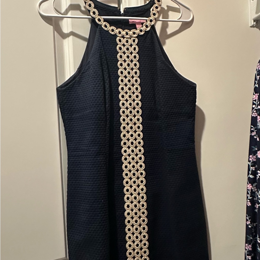 Elegant Black Dress with Gold Accents